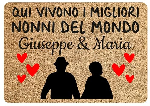 Colorfamily Tappeto Zerbino personalizzato con nome Nonni Qui vivono i migliori del mondo Ingresso Casa 60x40 cm