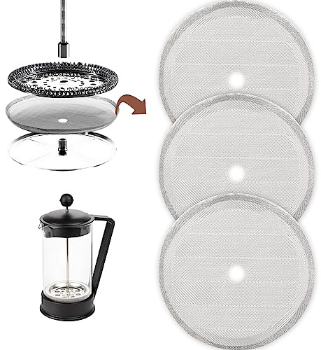 Paquete de 3 filtros de malla de 2.75 pulgadas para cafetera, filtro de malla de repuesto de acero inoxidable, filtro de repuesto de prensa francesa, filtro de malla para cafetera, 350 ml