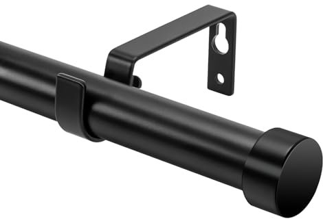 WISYOK Curtain Poles 45 to 305cm, Adjustable Black Curtain Rods with Brackets Fitting Set, 25mm Curtain Poles for Bedroom, Living Room, Outdoor