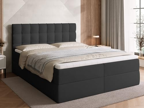 BROMARKT Boxspringbett 160x200cm mit Topper und Bettkasten H3 Beige | Doppelbett für Schlafzimmer mit Bonell Matratze Stauraum und gepolsterte Kopfstütze Bett Bed Einzelbett Federkern DETROIT