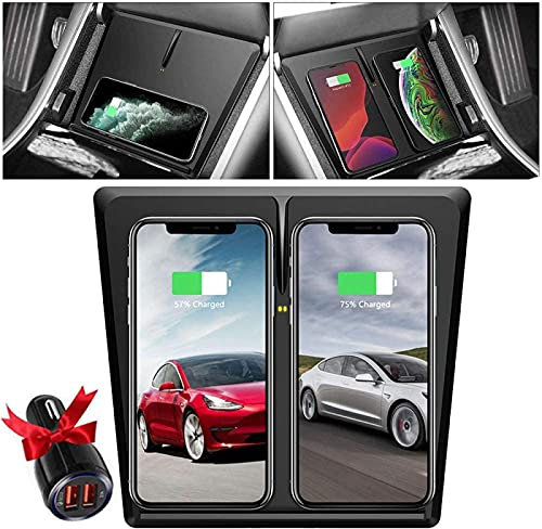 Wireless Car Charger for Tesla Model 3 Dual Qi Wireless Charging Pad with 3 Coils Horizontal/Vertical Quick Charging Accessories Car mobile phone charger for All QI smartphones