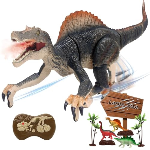 BUBUQE Remote Control Dinosaur Toys for Boys Electronic RC Spray Raptor Toy Walking Roaring Jurassic Spinosaurus Realistic 18.1 Dino Birthday Gift for Kids