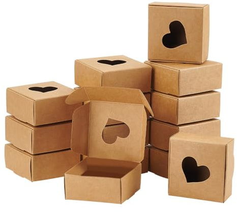 NBEADS 30 Stk. Herz Kraftpapier Geschenkboxen, Liebe Thema faltbare Boxen Wiederverwendbar Geschenkverpackung Fall für Hochzeit Geschenkverpackung, 8.5x8.5x3.5cm, Burlywood
