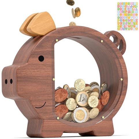 Summidate Spardose Kinder Holz Personalisiert Große Sparbüchse Sparschw | Große Geldspardose für Jungen Mädchen, Sparbüchse für Geldscheine und Münzen, Geschenk zum Geburtstag, Kinderzimmer Deko