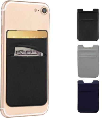 Mizi 3 Pack Adhesive Phone Stretchy Wallet, Card Holder for iPhone/Android/Samsung Galaxy - Black/Navy Blue/Gray