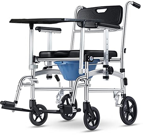 CAFIEDR Bequemer Toilettenstuhl, faltbarer Toilettenstuhl mit Rad, gepolsterter Sitz, mobiler Duschstuhl, für Senioren mit Behinderungen (Armlehne B)