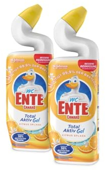 WC-Ente Total Aktiv Gel, Flüssiger WC-Reiniger, Toilettenreiniger, Citrus Splash (erfrischender Zitronen-Duft), 750 ml (Packung mit 2)