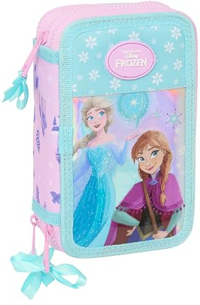 Safta La Reine des Neiges - Trousse scolaire avec 36 outils inclus, trousse pour enfant, idéale pour les enfants de 5 à 14 ans, confortable et polyvalente, 12,5 x 5,5 x 19,5 cm, violet/bleu ciel,