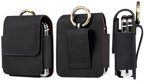 Étui Ceinture Cuir de Téléphone Portable Noir Compatible avec Samsung Galaxy Z Flip 7/6/5/4/3/2/5G/Motorola RAZR 5G, Pochette Ceinture Téléphone Homme Portefeuille Housse de Transport Sac de Taille