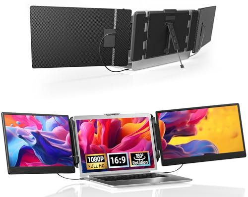 hualink Triple Laptop Screen Extender - 14 FHD 1080P IPS HDMI/USB-A/Type-C Portable Monitor for Laptop 13-17”Plug and Play for MacBook, Windows, Chrome, Switch