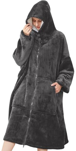 Wearable Blanket Hoodie for Women Men Sherpa Oversized Sweatshirt Blankets with Sleeve Pocket Adult Hoodies Dark Grey