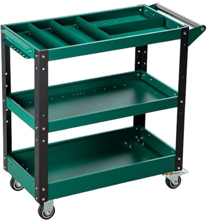 3-stufiger Rollender Servicewagen, Werkzeugwagen, Allzweck-Servicewagen, Robuster Werkzeugwagen For Mechaniker, Heimwerkstatt, Garage, Lager, Fabrik, Garage, Werkzeug-Organizer, Servicewagen(Green)