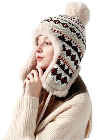 YAMEE Wintermütze Mütze Winter für Damen Plüsch Verdickt,Skikappen Damen Stricken mit Ohrenklappen Warme,Russische Mütze Herren Kälteschutz,Trappermütze Unisex mit Kinnriemen,Mütze Skifahren im Freien