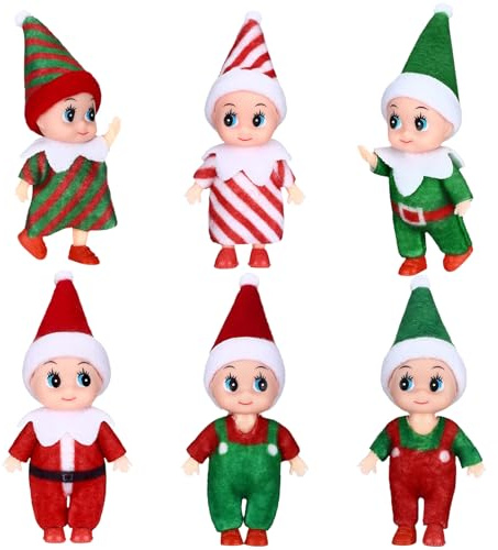 YUNHENTONG Weihnachtself 6 Stück, Weihnachtswichtel Figuren Elfen Puppe Wichtel Puppe Mini Weihnachtselfen Klein für Kinder Erwachsene Weihnachtsspielzeug Dekorationen