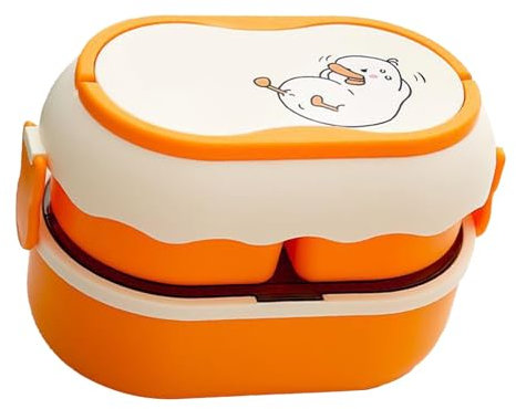 Gonetre Bonita lonchera portátil de 2 niveles, 3 compartimentos, gran capacidad, apta para microondas (naranja Starlight)