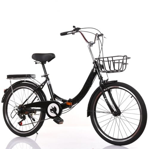 MREGLHUI Faltrad Klapprad Für Erwachsene, Retro-Klapprad Mit 7-Gang-Schaltung, Leichtes Klapprad Aus Kohlenstoffstahl Für Damen Und Herren, Premium-Mountainbikes, Tragbares Fahrrad,Schwarz,20in