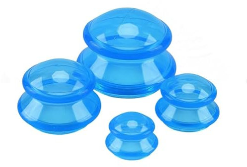 Schröpfglas Silikon-Anti Cellulit Entferner Cup Massagegeräte, 4 Stück Körper Schröpfgläser Therapie Massage Set Vacuum Schröpfen, Anti Aging, für Gesicht und ganzen Körper（blau）
