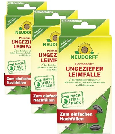 Neudorff Permanent UngezieferLeimFalle Nachfüllpack – Zum einfachen Nachfüllen der Ungezieferfalle zur Bekämpfung von Ungeziefer. Geruchlos, 4 Stück, Weiß (Packung mit 3)