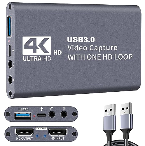 C.CURTING Scheda di acquisizione HDMI 4K, USB3.0 1080P 60 FPS, scheda di acquisizione audio video con microfono, registratore video per Nintendo Switch/PS5/Xbox/OBS/fotocamera/PC, adatta per streaming