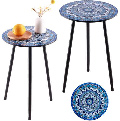 Beistelltisch aus Metall, Mosaik, rund, 34 cm, klein, für den Außenbereich, Terrasse, runder Akzent, Couchtische für den Innenbereich, Eckständer für kleine Räume, witterungsbeständig, für Balkon,