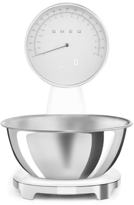 Smeg 50's Style Analogue, Rechargeable Digital Kitchen Scales, Removable Stainless Steel Bowl, LCD display, White, KSF01WHWW