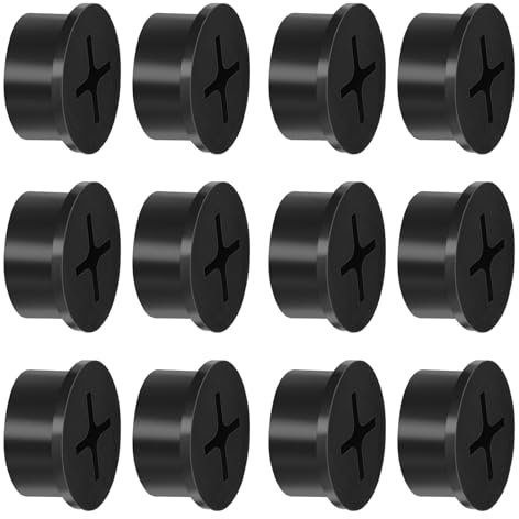 Lot de 12 passe-câbles en caoutchouc de 20 mm - Passe-câbles de bureau - Passe-câbles - Cache-câbles - Organisateur de câbles - Pour bureau, maison, école, ordinateur (noir)