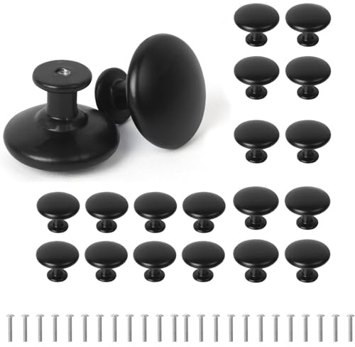 Srvillg 20 Pack Black Cabinet Knobs, Kitchen Door Knobs, Black Round Cupboard Door Knob, for Door Cupboard Kitchen Pull Handle with Screws