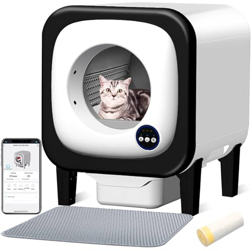 Self Cleaning Cat Litter Tray, 72L Extra Large Automatic Cat Litter Tray with Safety Sensors APP Control Odour Removal, Deodorization Smart Robot Litter Box with Litter Mat for Multiple Cats