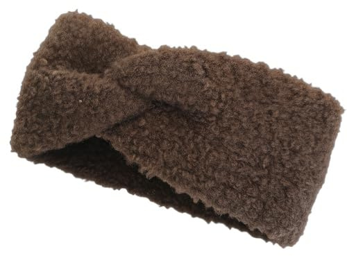 styleBREAKER Damen Stirnband Teddyfell Optik, Mokkabraun | Twist-Knoten, 21 cm Bundweite, dehnbar für 56-59 cm Kopfumfang, 100% Viskose, wärmender Ohrenwärmer.
