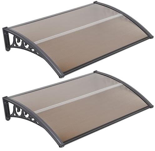 Belfoyer Marquesina de Puerta Exterior DIY, Tejadillo con Placa de Policarbonato Hueco y Soportes PP con Extremos de Aluminio, Protección contra Lluvia, Nieve y Rayos UV (100 * 200 cm)