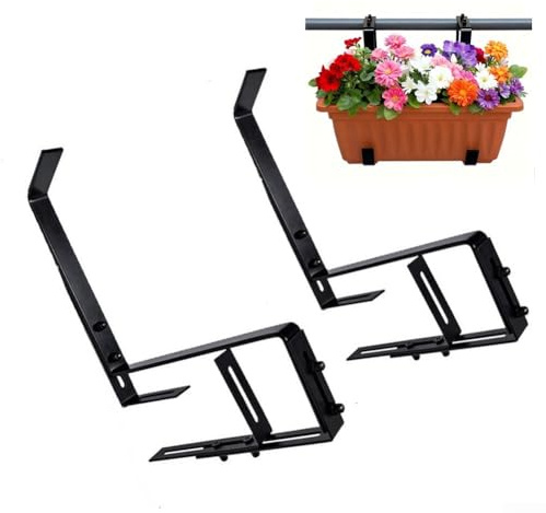 2 x Blumenkasten-Halterung, Eisen, verstellbar, ohne Bohren, Balkonblumentopf, Hängeregal für Rohrgeländer, Wand, Ledge(C)