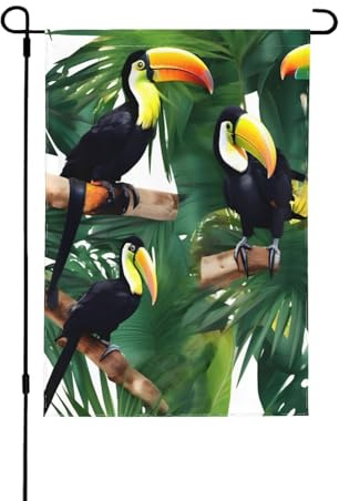 Toucans Perroquet Feuilles de Palmier Drapeaux décoratifs pour extérieur, décoration de jardin double face pour toutes les saisons