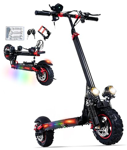 E-Scooter mit Straßenzulassung für Erwachsene, Reichweite 45-55 km, max. 20 km/h Geschwindigkeit, Doppelfederungssystem, Wasserschutzklasse IPX5, höhenverstellbarer Lenker, Festtagsgeschenk
