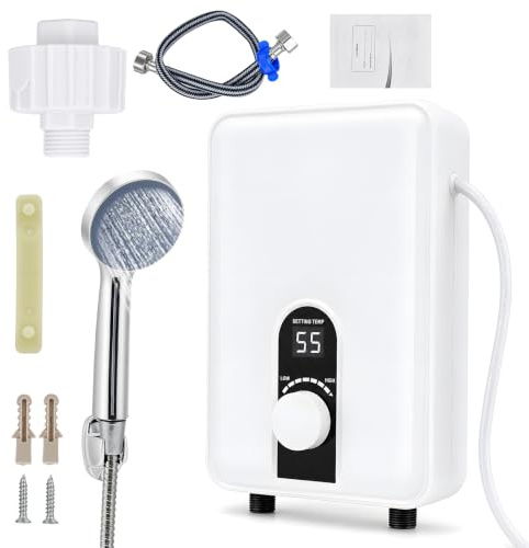 Chauffe-Eau Instantané Électrique 3800W 220V, Petit Chauffe-Eau sans Réservoir avec Écran LED | Température Réglable 28-55°C, Mini Chauffe-Eau pour Cuisine, Lavabo, Salle de Bain et Buanderie