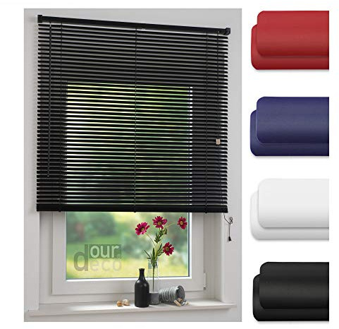 ourdeco® Jalousie aus PVC / 100 x 160 cm (Breite x Höhe) / Farbe schwarz/lichtdurchlässig bis Blickdicht/Einfache Montage an Wand oder Decke