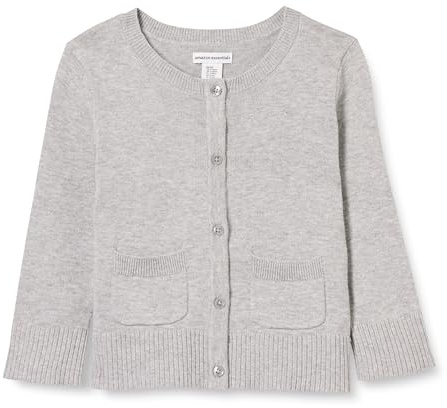 Amazon Essentials Mädchen Schmal geschnittener Cardigan-Pullover mit Rundhalsausschnitt, Hellgrau Meliert, 8 Jahre