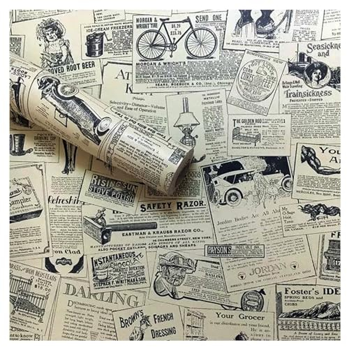 Lependor Rimovibile Autoadesivo Stampato Bastone Buccia di carta da parati vintage e Sfondo Decorativo Rullo Fodera Cassetto Ripiano (Giornale, 0,45m x 3m)