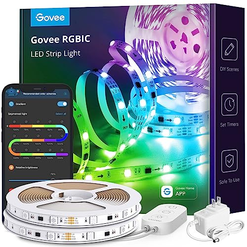 Govee 32.8ft LED Strip Lights RGBIC App Control, Smart LED Strips with Segmented Color Control Intelligent Color Picking, Music Sync LED Lights for Bedroom, Kitchen, Party, Home Decor (2x16.4ft)