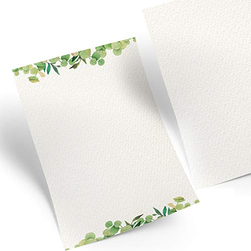 Logbuch-Verlag 100 Blätter Eukalyptus Blätter Papier DIN A4 100 g Briefpapier grün weiß Design Motiv Hochzeit Fest