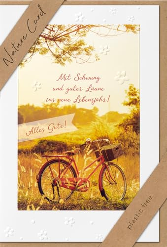 bsb Tarjeta de cumpleaños, Tarjeta Felicitacion Cumpleaños, Postal Cumpleaños con texto en alemán, Naturaleza Card - Bicicleta - sobre papel kraft