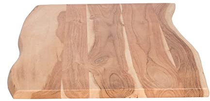 SAM Tischplatte 80x60 cm Curt, Holzplatte Akazienholz massiv + naturfarben + lackiert, Baumkanten-Platte für Heimwerker, Arbeitsplatten, Tische & Fensterbretter