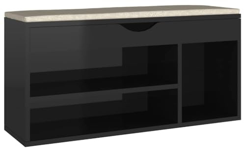 vidaXL Panca Porta Scarpe Cuscino Nero Lucido 104x30x49cm Multistrato