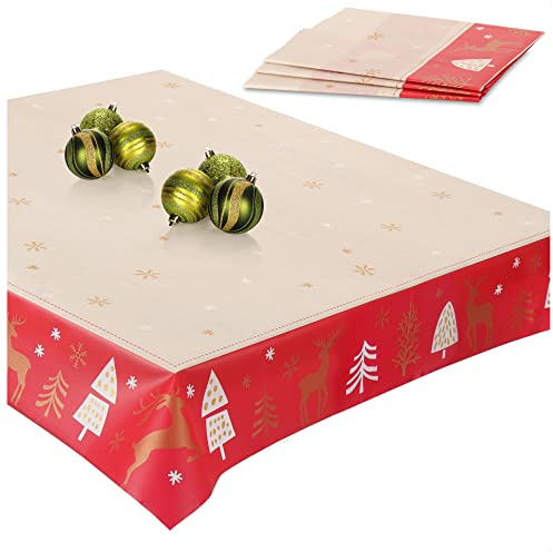 com-four® 4X Tischdecke mit Weihnachtsmotiv, Tischtuch abwischbar ca. 80 x | weihnachtliches Mitteldecken-Set - festliche Tafelwäsche für Adventskranz - Pyramide