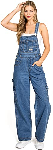 Lana Roux 90s Retro Dungaree Utility Denim Twill Jumpsuit Overalls, Cargo Denim, XL
