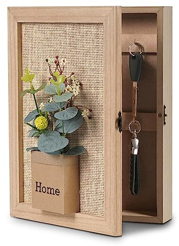 WPAJIRZO Armadietto portachiavi con 6 ganci e chiusura in metallo, portachiavi decorativo con bouquet artificiale e decorazione casa, montaggio a parete, 30 x 22 x 6 cm