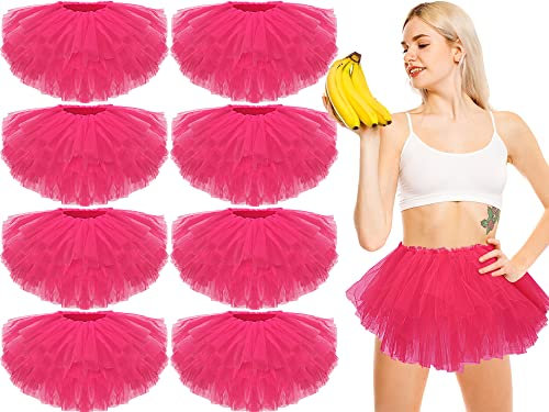 Handepo 9 Stück Tutu-Röcke für Erwachsene, 5-lagig, Tüllrock, klassisch, elastisch, Tutu für Halloween, Ballett, Tanzparty, 9 Stück, Rosenrot, Einheitsgröße