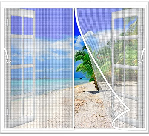 Magnet Fliegengitter Fenster 240x230 cm Anti Mosquito Insekt, Insektenschutz BalkonFenster Moskitonetz Fenster, Full Frame Klettverschluss für Holz, Eisen, Aluminium Fenster Weiß Z