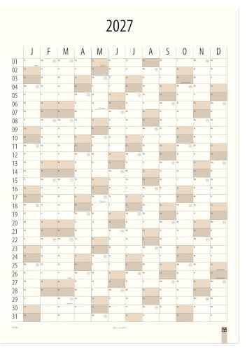 MEYCARD A2H PURE II Wandkalender 2027, Hochformat DIN A2, Jahresplaner, gerollt in stabiler Hülse