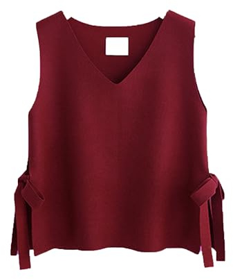 DGKaxiyaHM Gilet sans Manches à Nouer sur Le CôTé pour Femmes DéBardeurs LéGers à Col en V Gilet en Tricot Ample De Couleur Unie (Rouge,XL)