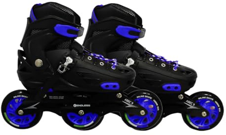 Endless EL1033 Inline Adjustable Skates Medium Size 34 EUR (UK 1.5) - 38 EUR (UK 5) for 6 to 12 Years | Blue | Aluminium Chassis and 100 mm PU Three Wheels | with ABEC 9 Bearings | Indoor and Outdoor